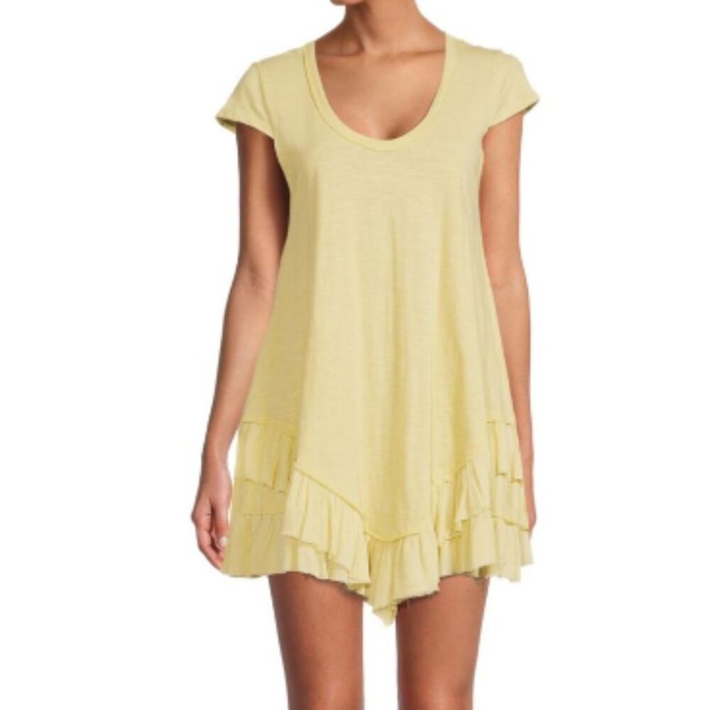 New ~ AREA STARS  ~Adorable Heathered Mini Dress In Yellow L Viscose blend FALL